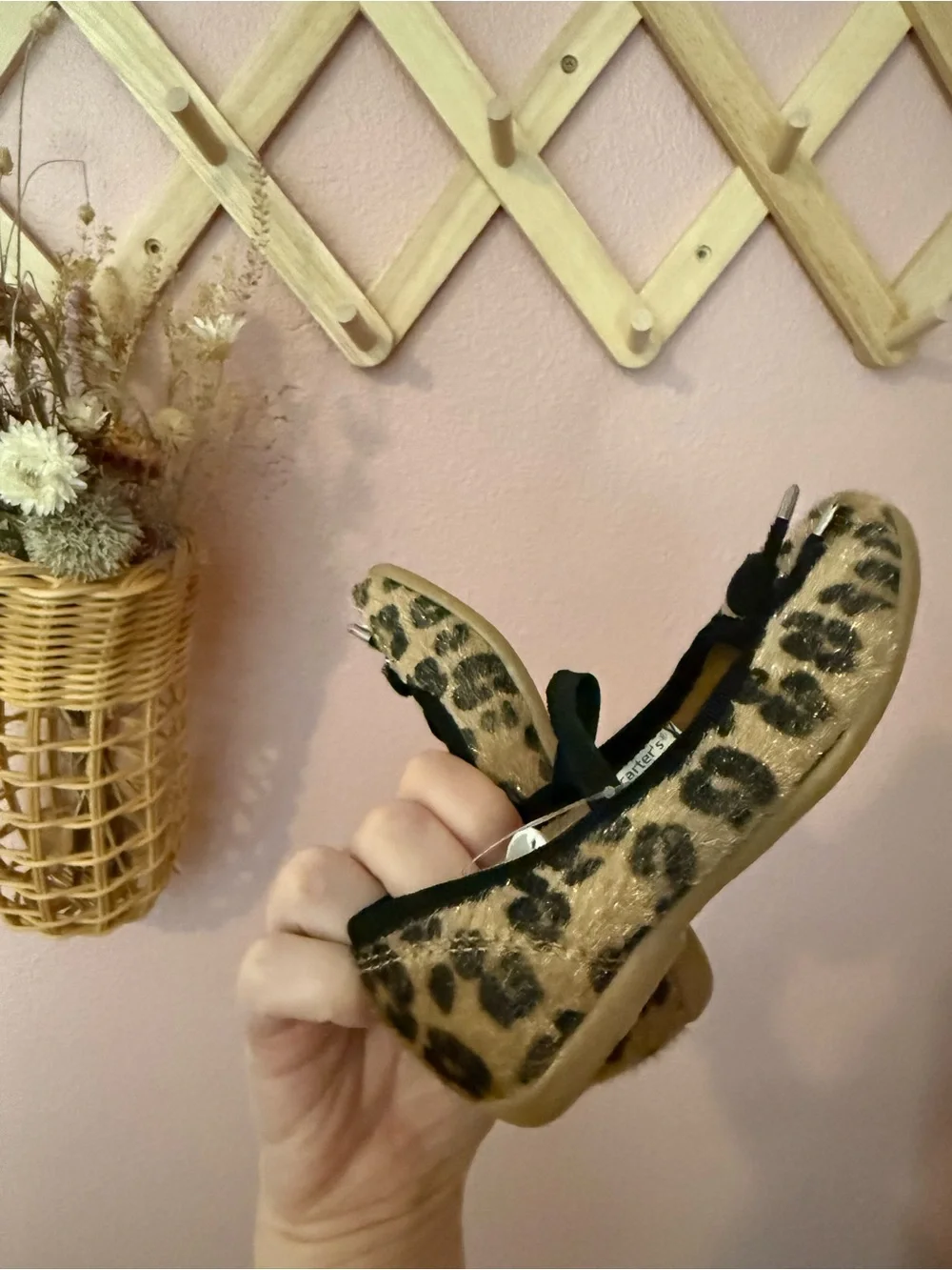NEW Carters Kids Leopard Print Ballet Flats with Bow - Gold Insole